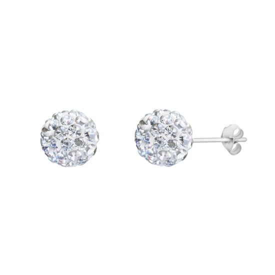 Sterling Silver 10mm White Crystal Glitterball Stud Earrings - Image 1