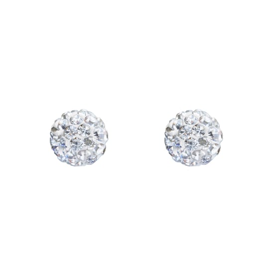 Sterling Silver 10mm White Crystal Glitterball Stud Earrings - Image 2