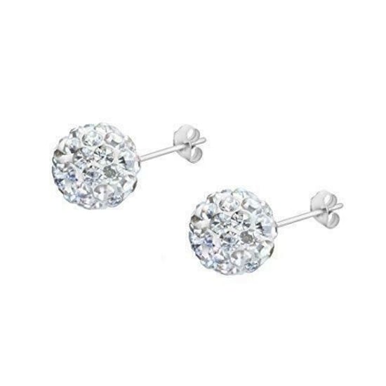 Sterling Silver 10mm White Crystal Glitterball Stud Earrings - Image 3