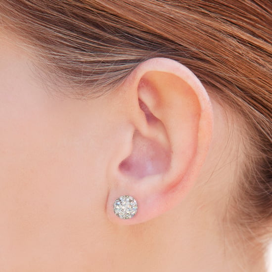 Sterling Silver 10mm White Crystal Glitterball Stud Earrings - Image 4