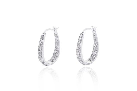 Sterling Silver Double Crystal Oval Hoop Earrings - Image 1