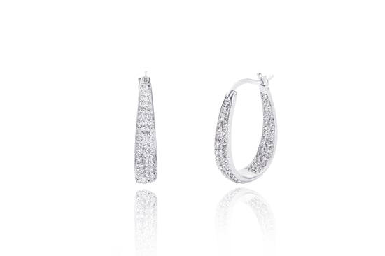 Sterling Silver Double Crystal Oval Hoop Earrings - Image 2