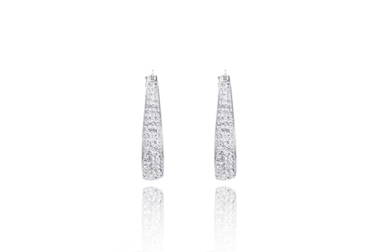 Sterling Silver Double Crystal Oval Hoop Earrings - Image 3