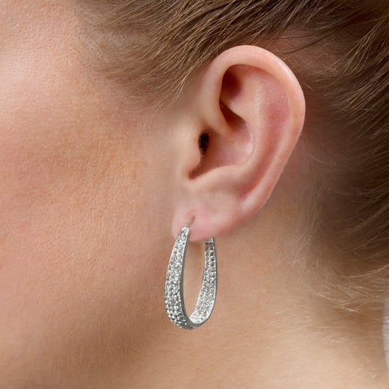 Sterling Silver Double Crystal Oval Hoop Earrings - Image 5