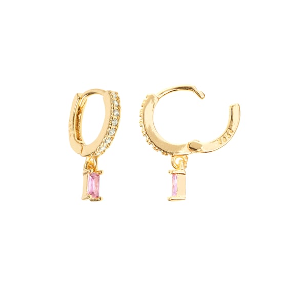 Gold Plated Pink Crystal Huggie Earrings - Image 2