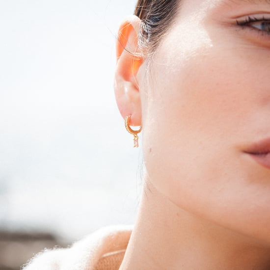 Gold Plated Pink Crystal Huggie Earrings - Image 3