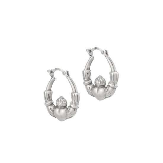 Sterling Silver Claddagh Heart Creole Hoop Earrings - Image 1