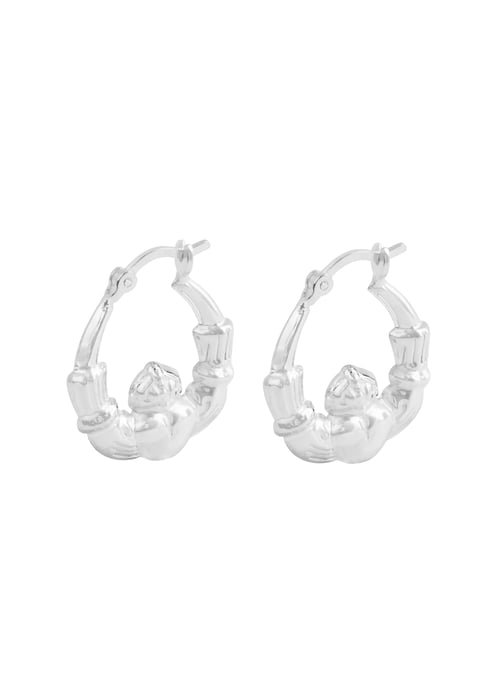 Sterling Silver Claddagh Heart Creole Hoop Earrings - Image 2
