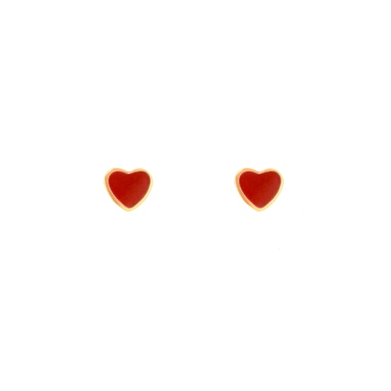 Gold Plated Enamel Red Heart Flatback Stud Earrings - Image 2