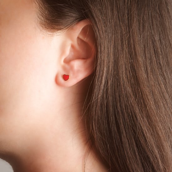 Gold Plated Enamel Red Heart Flatback Stud Earrings - Image 3