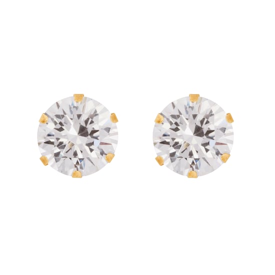 9ct Solid Yellow Gold 8mm White Cubic Zirconia Stud Earrings - Image 3