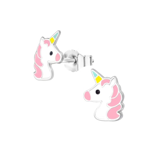 Sterling Silver Enamel Unicorn Children's Lightweight Stud Earrings - Image 1