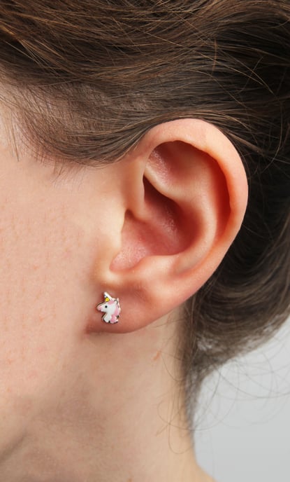 Sterling Silver Enamel Unicorn Children's Lightweight Stud Earrings - Image 2