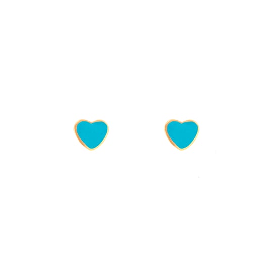 Gold Plated Enamel Blue Heart Flatback Stud Earrings - Image 2