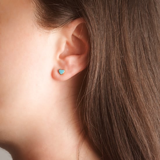 Gold Plated Enamel Blue Heart Flatback Stud Earrings - Image 3