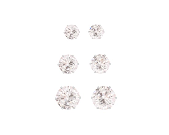 Set of 3 Pairs Sterling Silver 3mm, 4mm and 5mm White Cubic Zirconia Stud Earrings - Image 2