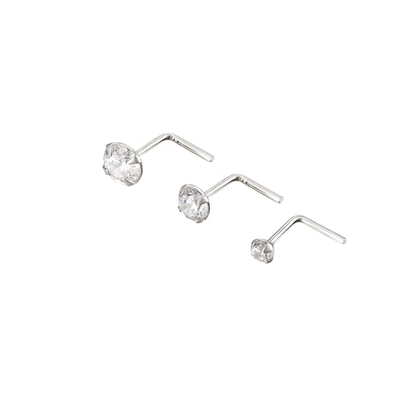 Sterling Silver 2mm, 3mm and 3.5mm Round White Cubic Zirconia Nose Stud - Image 1