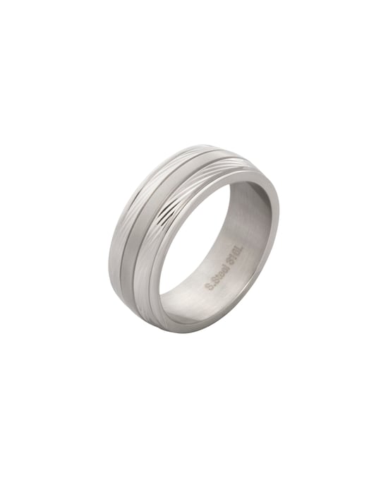 Gent's Stainless Steel Silver Grooved Men's Plain Wedding Band Ring - Image 1