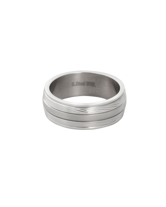 Gent's Stainless Steel Silver Grooved Men's Plain Wedding Band Ring - Image 2