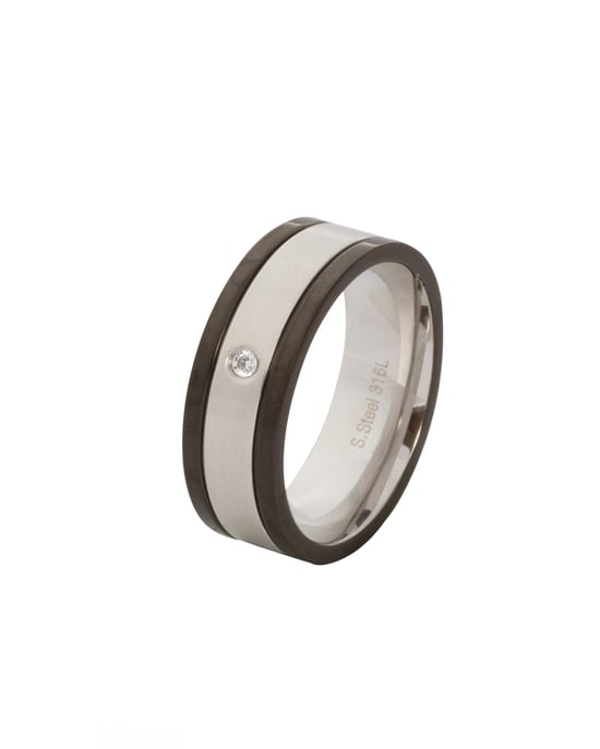 Stainless Steel & Black Cubic Zirconia Men's Ring - Image 2