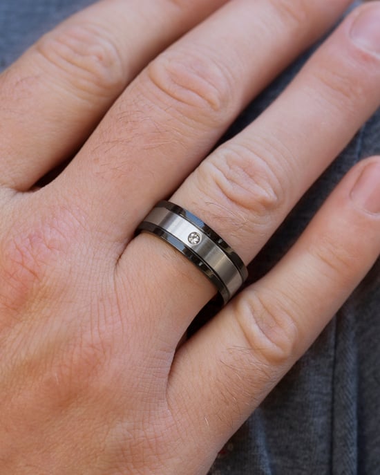 Stainless Steel & Black Cubic Zirconia Men's Ring - Image 3
