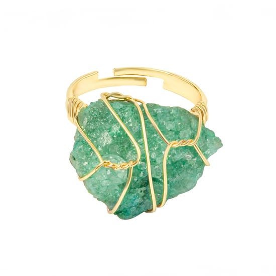 Gold Plate Raw Stone Wire Wrap Ring - Jade - Adjustable Ring - Image 2