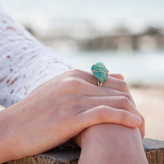Gold Plate Raw Stone Wire Wrap Ring - Jade - Adjustable Ring - Image 3