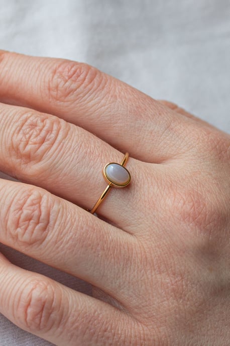 Gold Plated Oval Smokey Quartz Adjustable Ring - Image 2