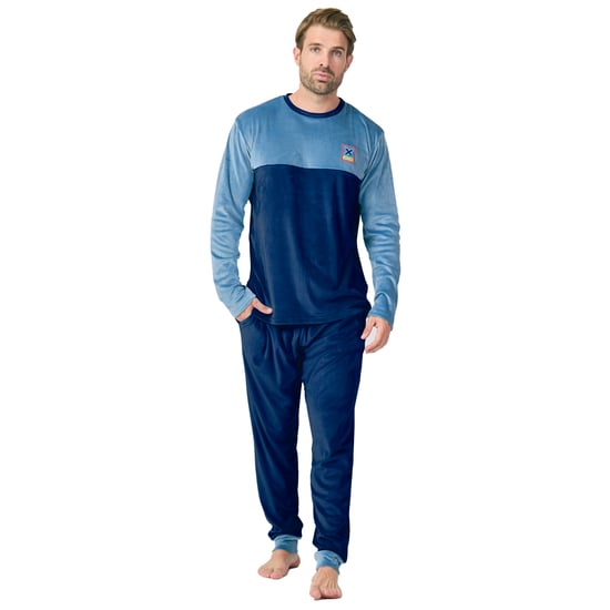 Herrpyjamas i sammet med lång ärm och rund hals, MU3 - Image 1