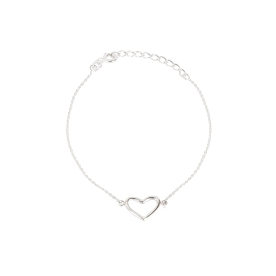 Rhodium Plated Sterling Silver Open Heart Bracelet - Image 1