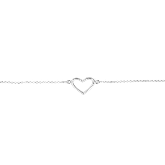 Rhodium Plated Sterling Silver Open Heart Bracelet - Image 2