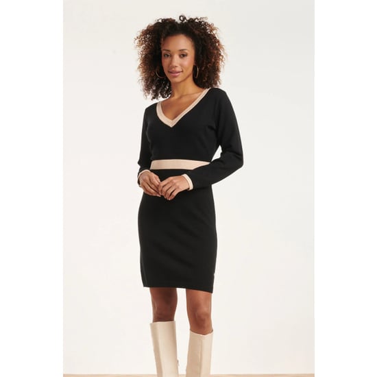 Smashed Lemon 24632 beige bicolor gebreide jurk met v-hals | - Image 1