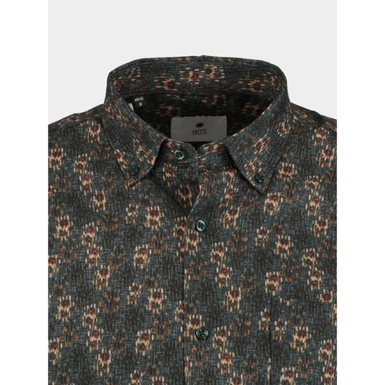 Bos Bright Blue Casual hemd lange mouw grey with flowers 26413/v01 - Image 2