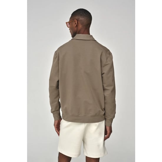 Valenza Stretch cotton polo zip sweater lead - Image 2