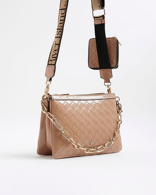 River Island Womens Cross Body Bag Beige Patent Chain - Image 2