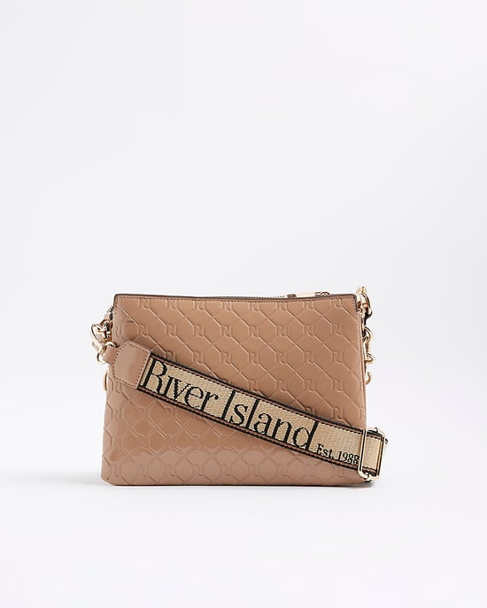 River Island Womens Cross Body Bag Beige Patent Chain - Image 3