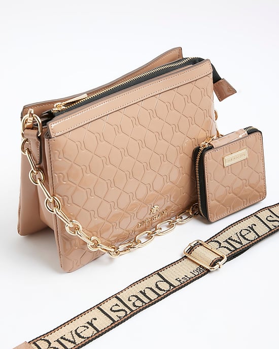 River Island Womens Cross Body Bag Beige Patent Chain - Image 4