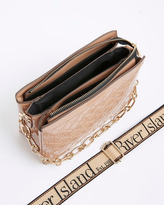 River Island Womens Cross Body Bag Beige Patent Chain - Image 5