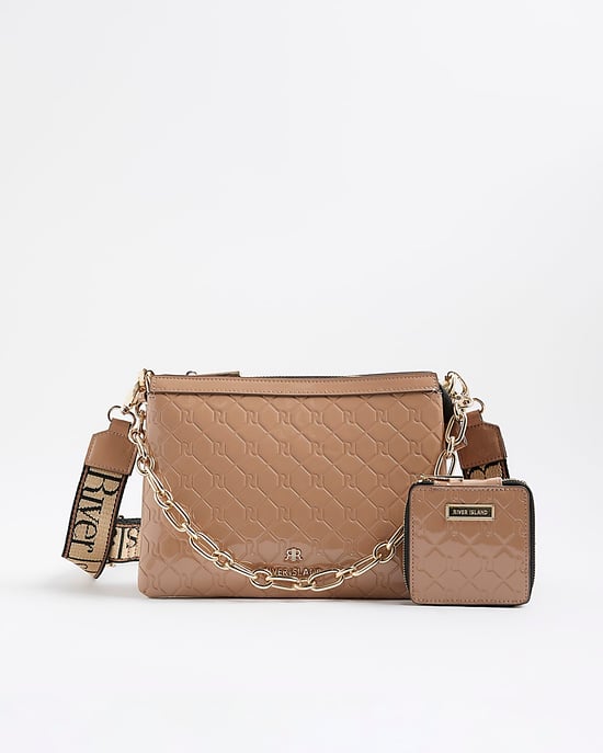 River Island Womens Cross Body Bag Beige Patent Chain - Image 6