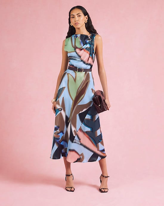 River Island Womens Midi Dress Blue Printed Twist Shoulder - Image 1