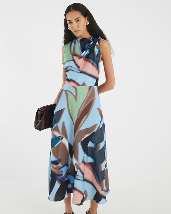River Island Womens Midi Dress Blue Printed Twist Shoulder - Image 2