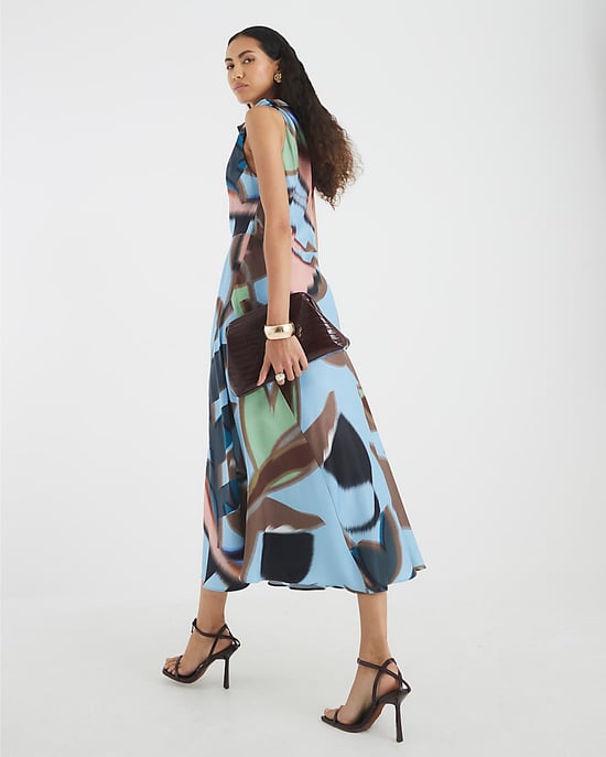 River Island Womens Midi Dress Blue Printed Twist Shoulder - Image 3