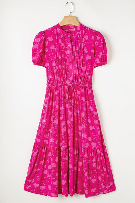 Floral Print Midi Dress Tiered Skirt - Image 3