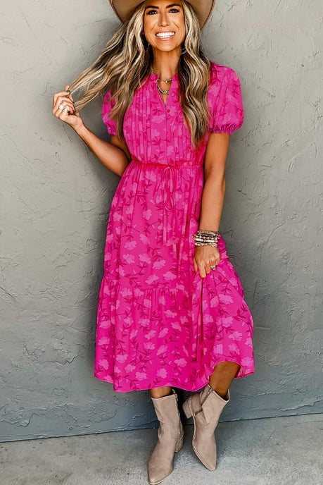 Floral Print Midi Dress Tiered Skirt - Image 4