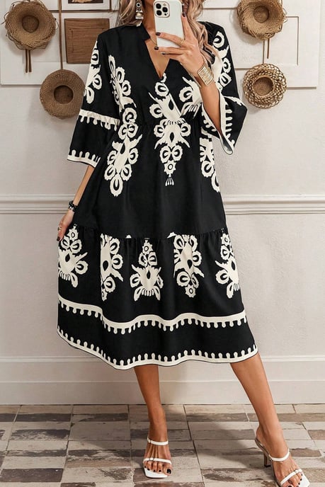 Floral Print Tiered Midi Dress - Image 3