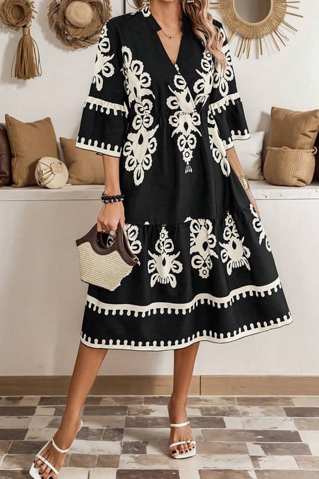 Floral Print Tiered Midi Dress - Image 4