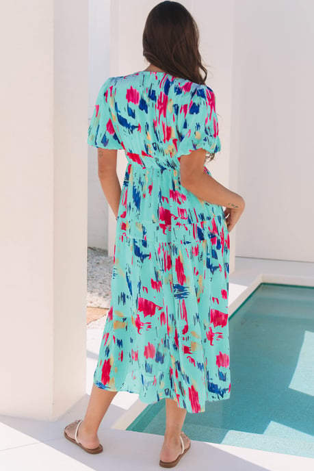 Abstract Print Midi Dress Flutter Sleeves - Image 2