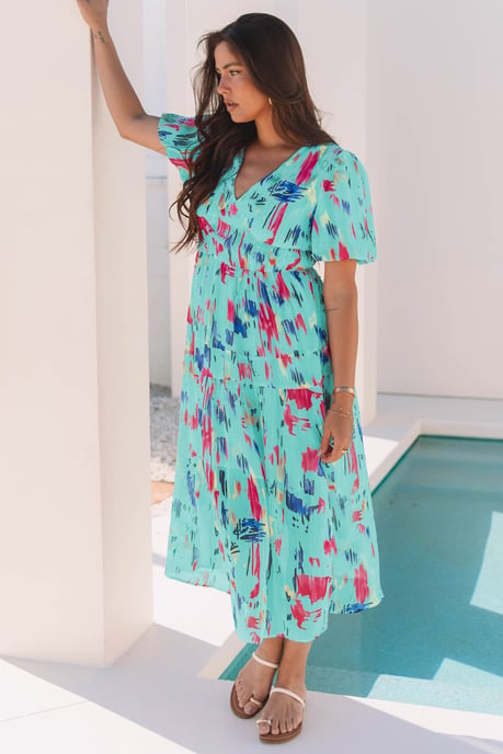 Abstract Print Midi Dress Flutter Sleeves - Image 6