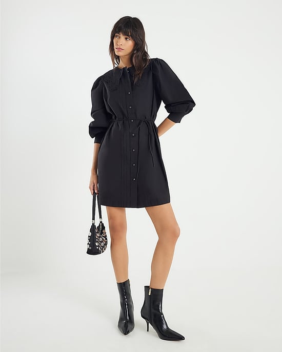 River Island Womens Mini Shirt Dress Black Collared - Image 1