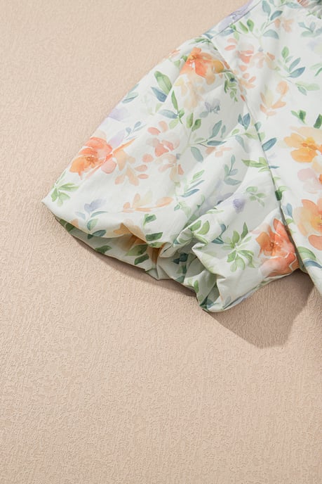 Floral Mini Dress Tiered Skirt Puff Sleeves - Image 6